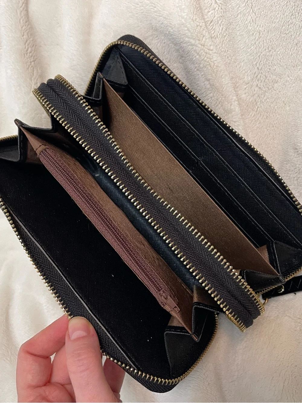 Croc-Embossed Black Zip-Around Wristlet Wallet with Charm
